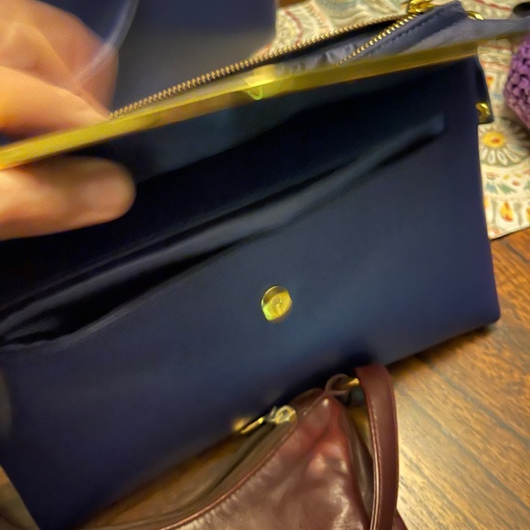 JOY & IMAN Couture Leather Satchel & Clutch with Velvet Detail - Navy - Picture 3 of 8